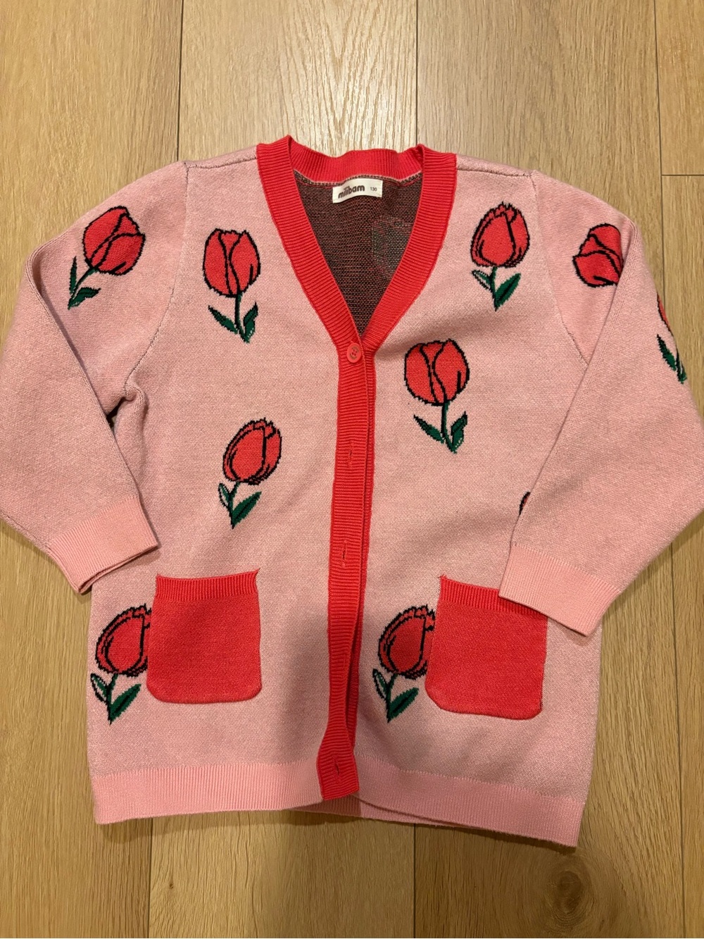 Kids Pink & Red Tulip Cardigan Sweater